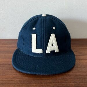 Vintage Ebbets Field Flannels Los Angeles LA Wool Hat Leather Strap Back